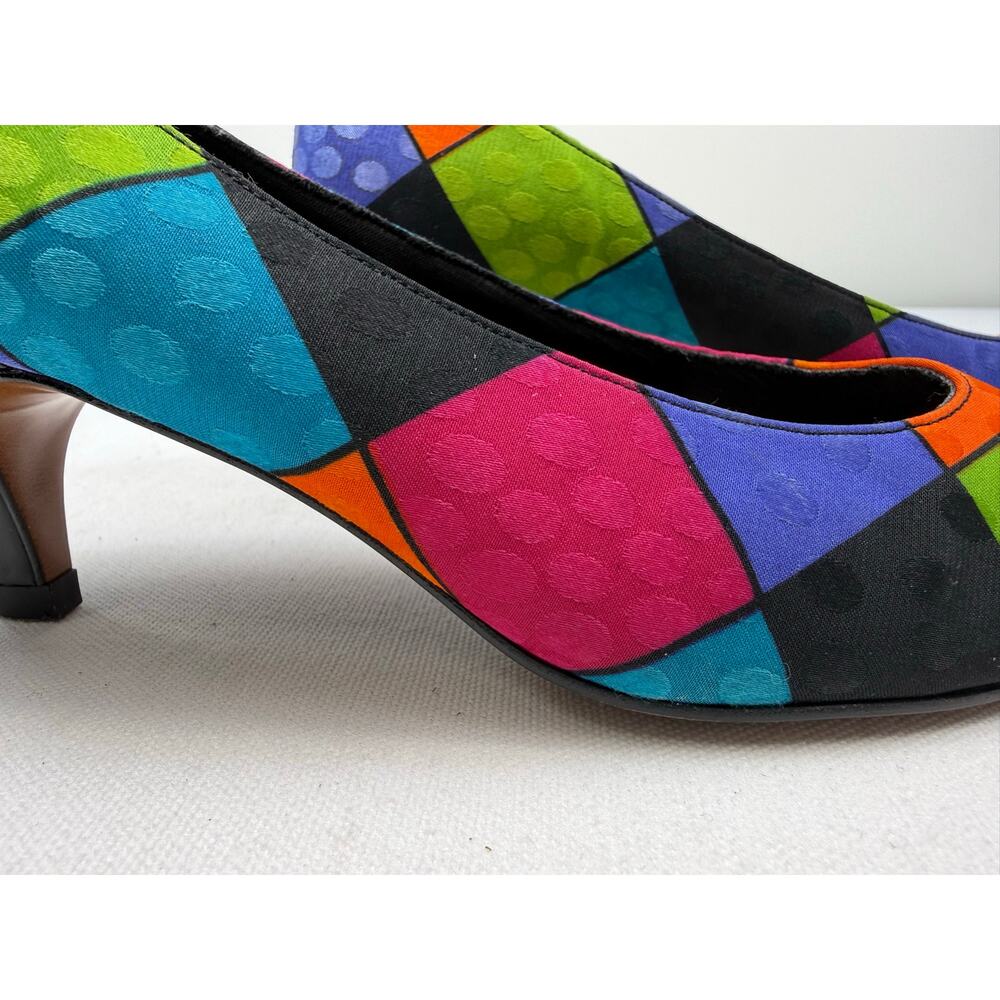 Vintage 90s Life Stride Color Block Stained Glass Heels Art To Wear Size 7 Union - Picture 2 of 9